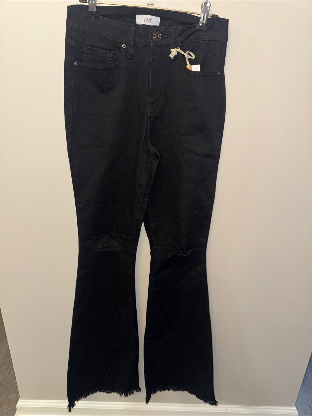YMI Black Flare Jeans with Distressed Knees
